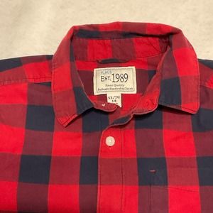 Buffalo Plaid Navy and Red Cotton Shirt XL Child 14
